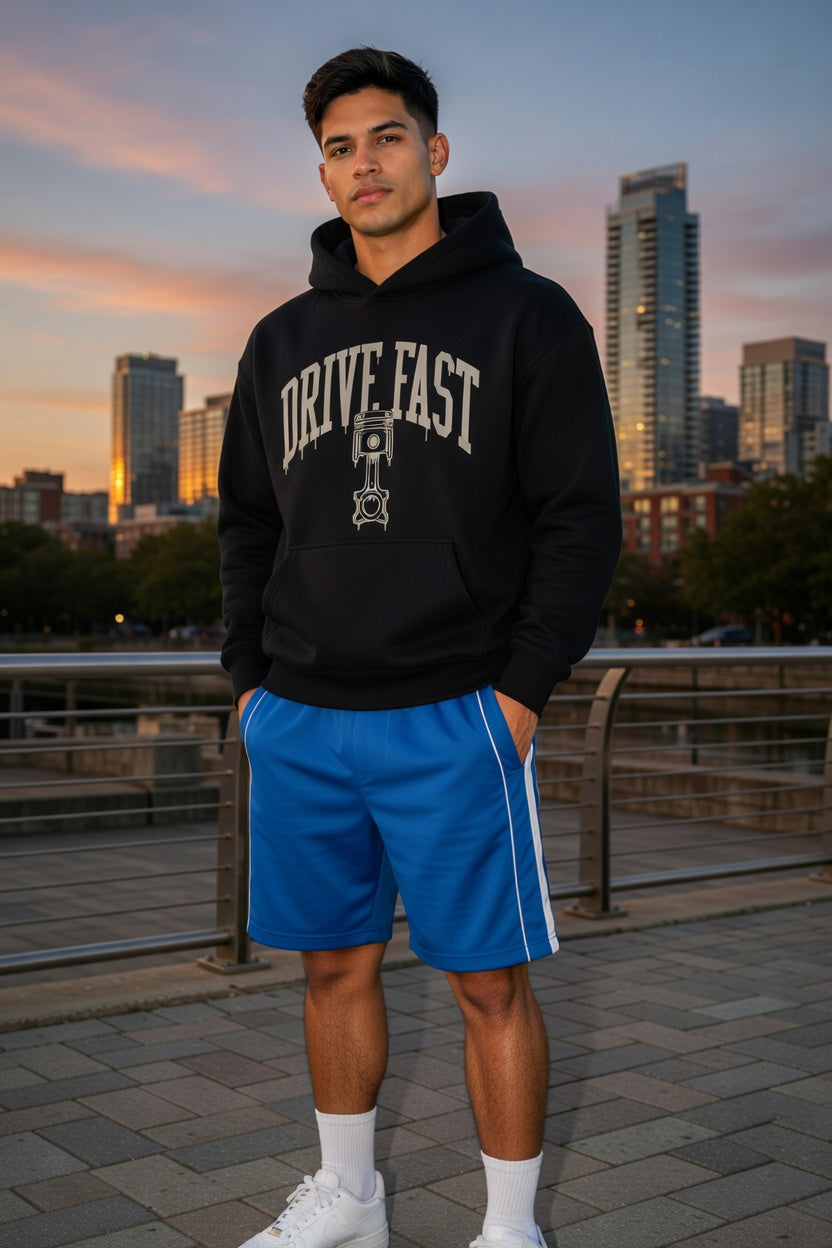 Drive Fast Piston Hoodie Black