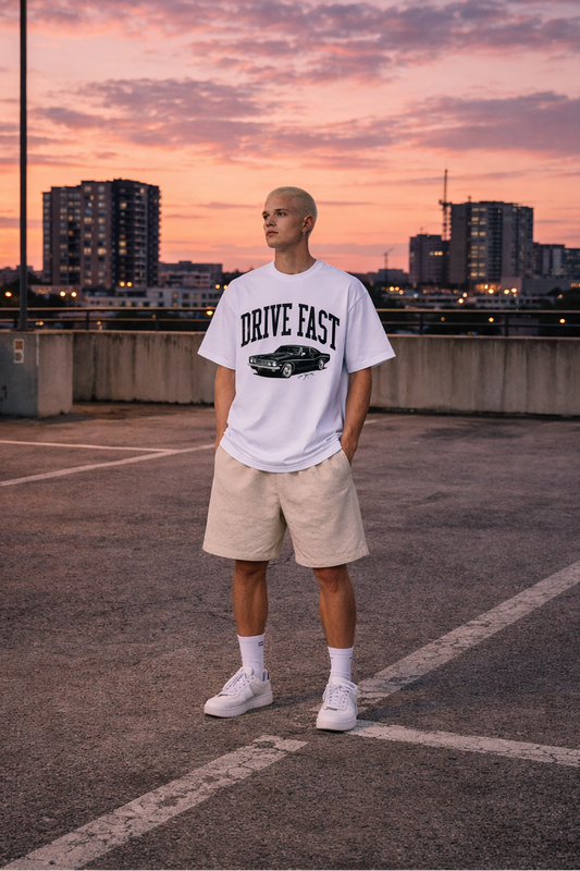 Drive Fast Car Tee White