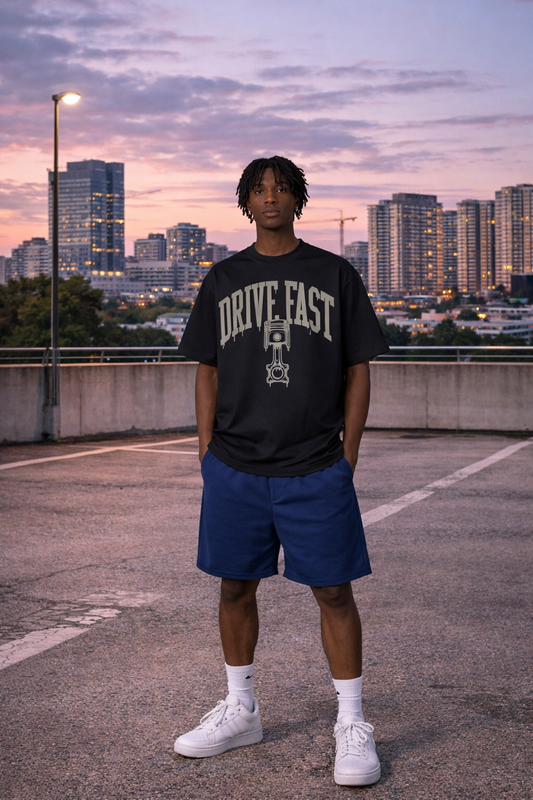 Drive Fast Piston Tee Black