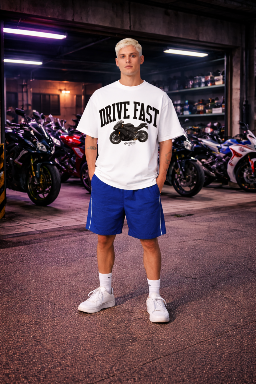 Drive Fast Moto Tee White