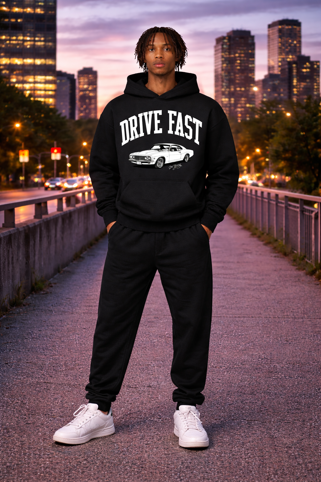 Drive Fast Car Hoodie Black