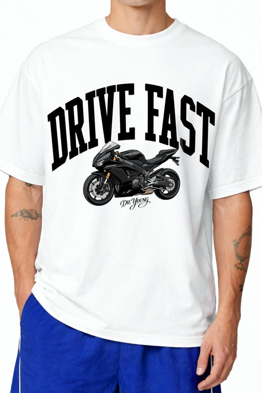 Drive Fast Moto Tee White