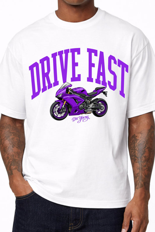 Drive Fast Moto Tee White Lila