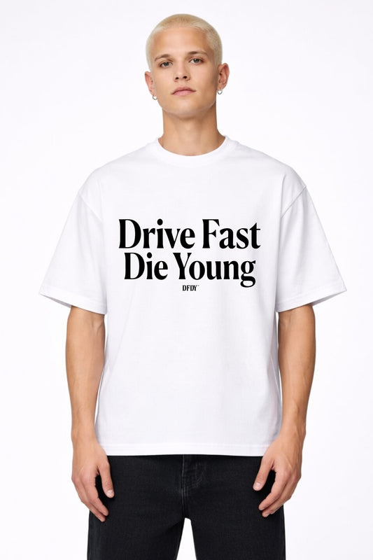 Drive Fast Speed Over Law Tee White