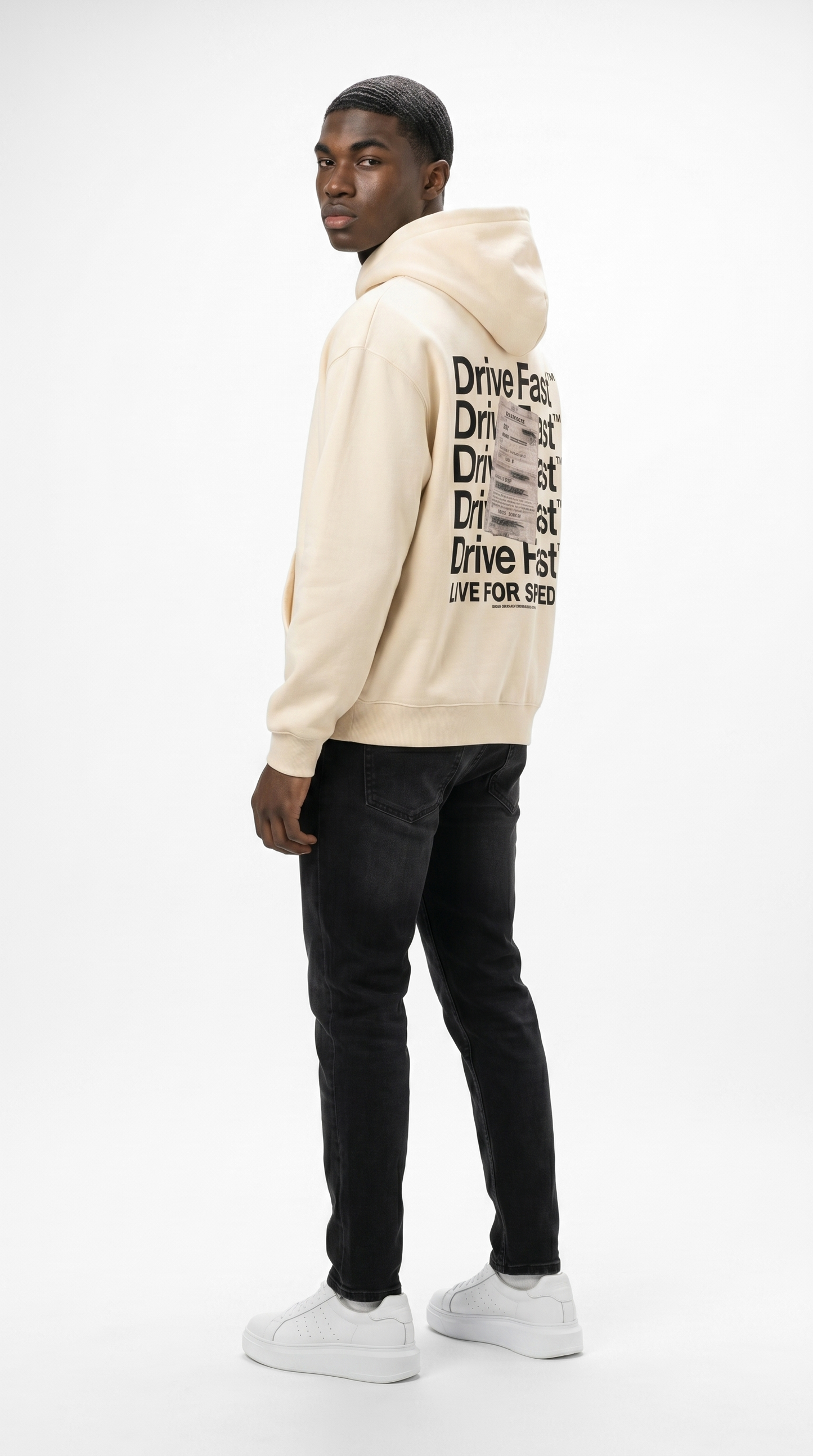 Drive Fast Strafzettel Hoodie Creme
