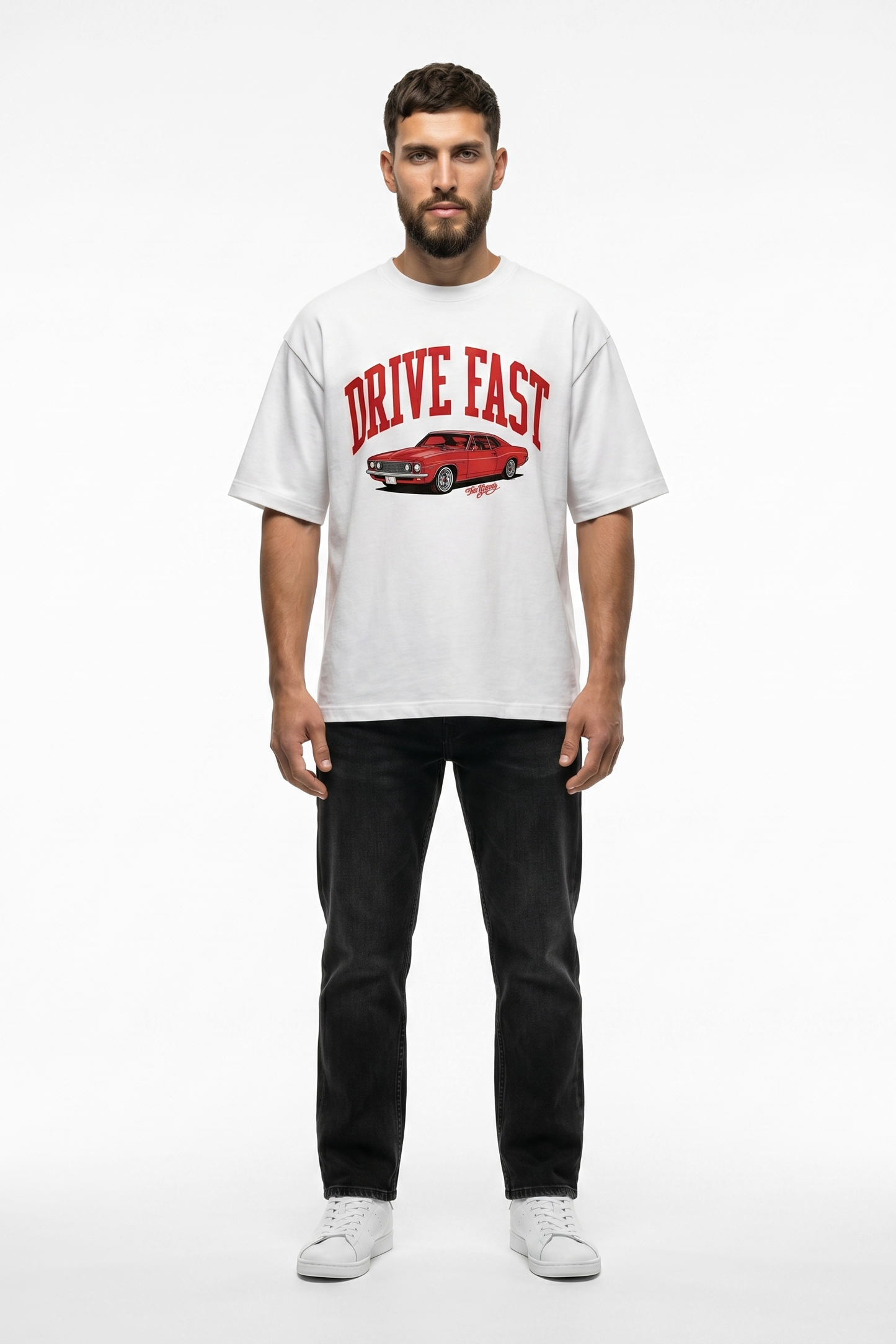 Drive Fast Car Tee White Red