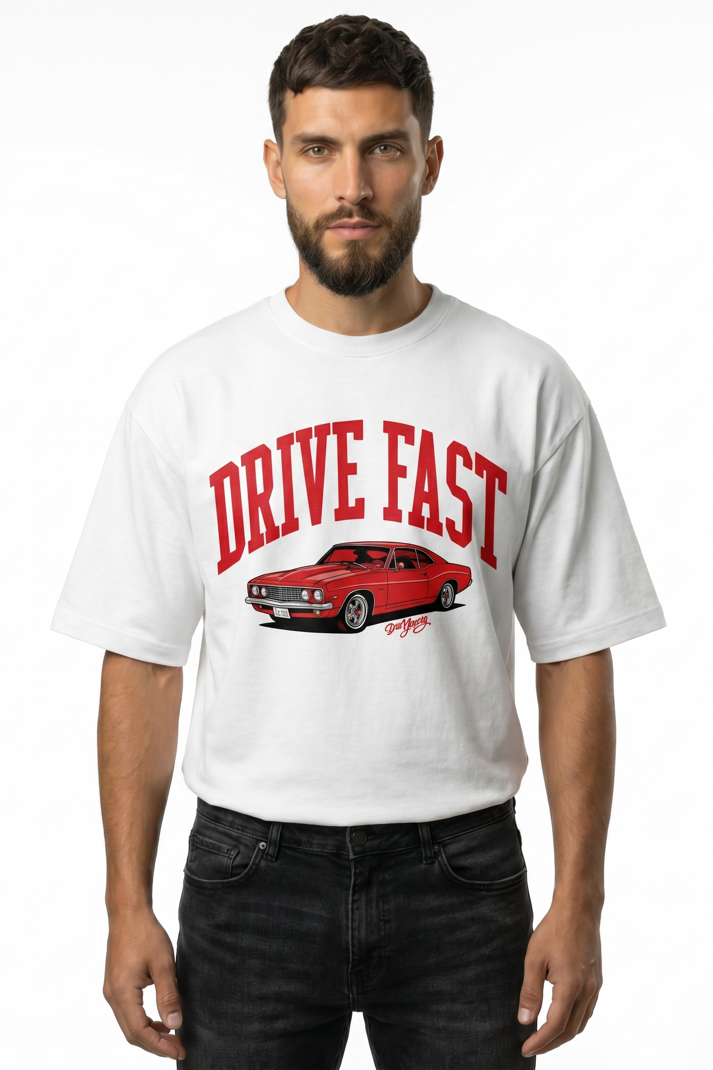 Drive Fast Car Tee White Red