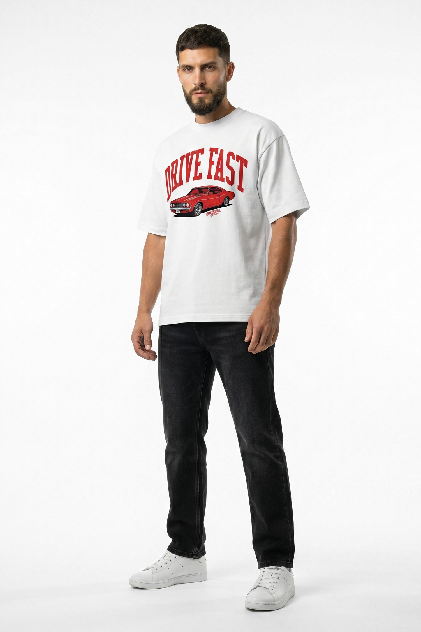 Drive Fast Car Tee White Red