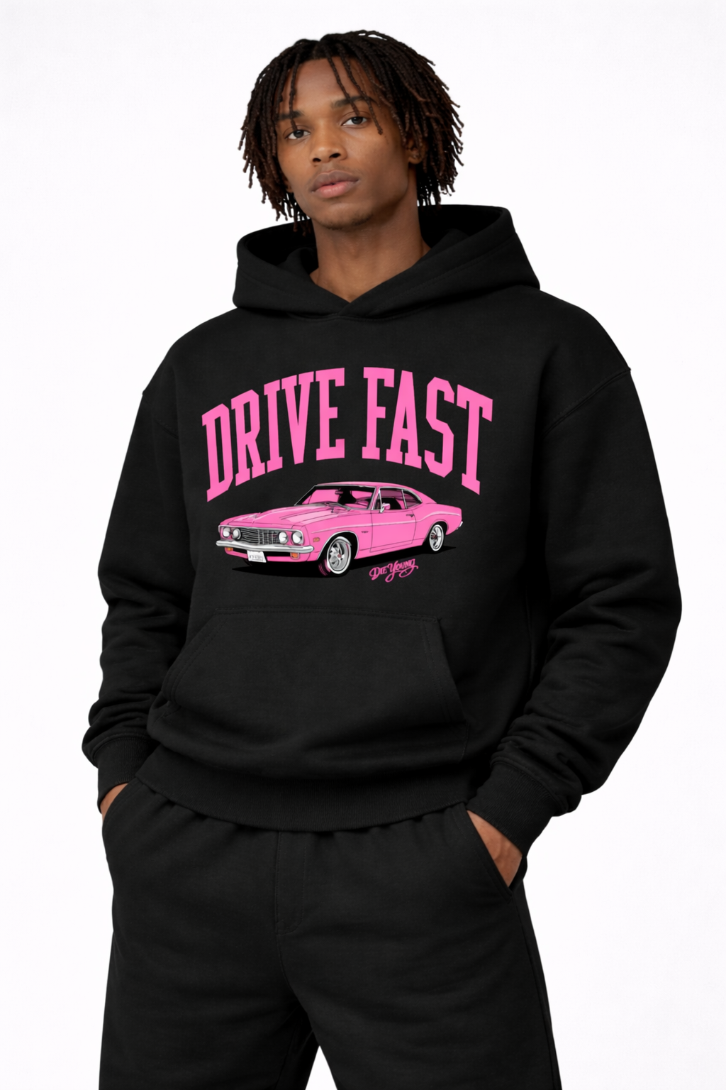 Drive Fast Car Hoodie Black Pink