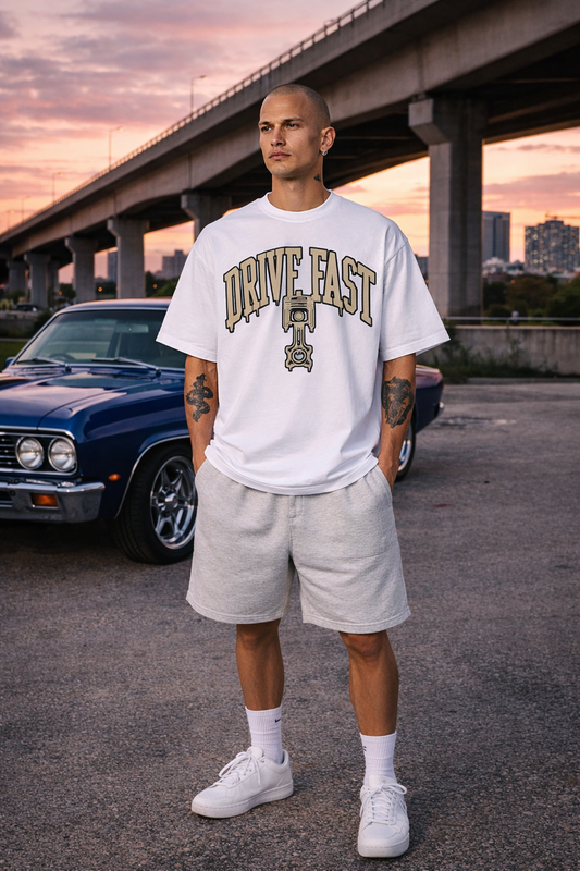 Drive Fast Piston Tee White