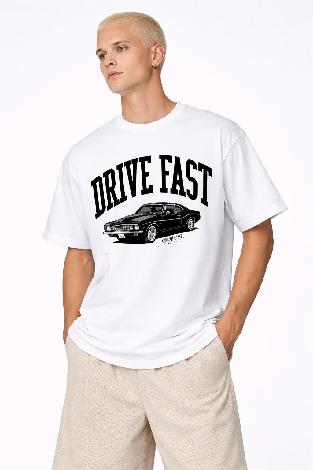 Drive Fast Car Tee White