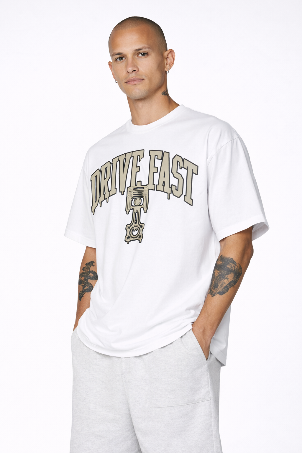 Drive Fast Piston Tee White