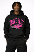 Drive Fast Car Hoodie Black Pink