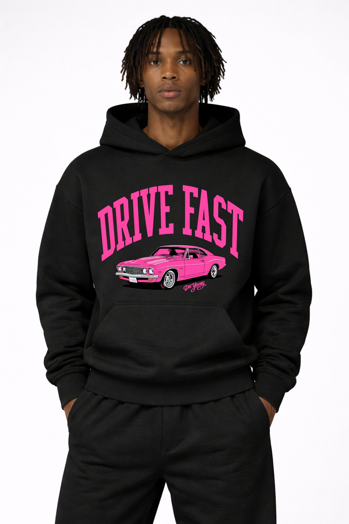 Drive Fast Car Hoodie Black Pink