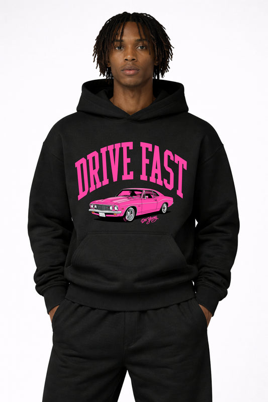 Drive Fast Car Hoodie Black Pink