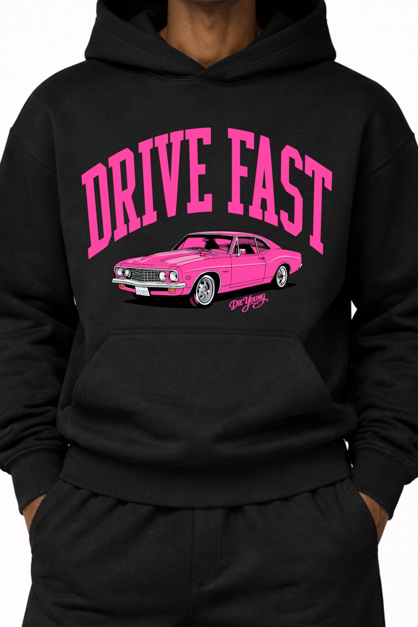 Drive Fast Car Hoodie Black Pink