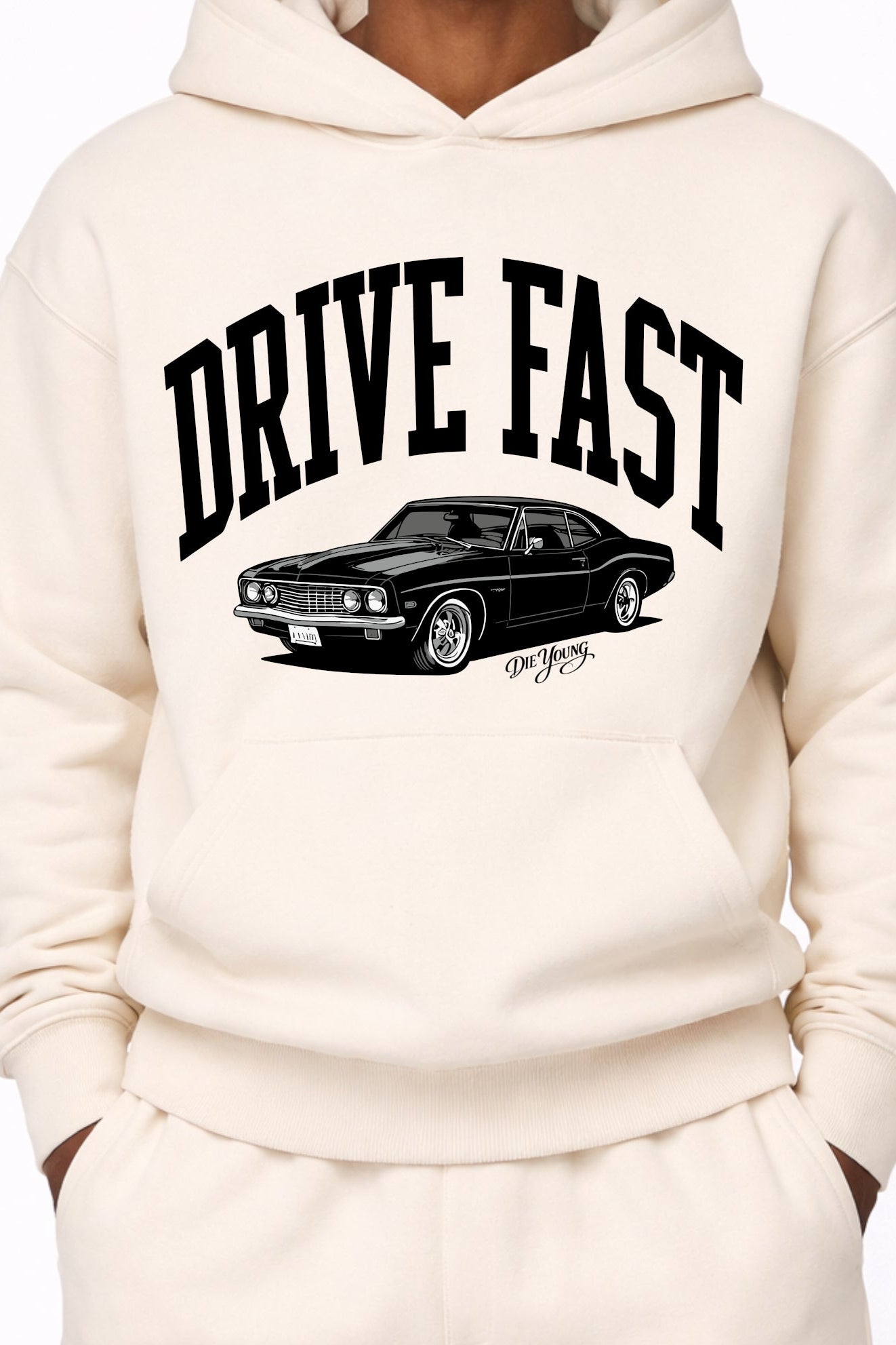 Drive Fast Car Hoodie Creme