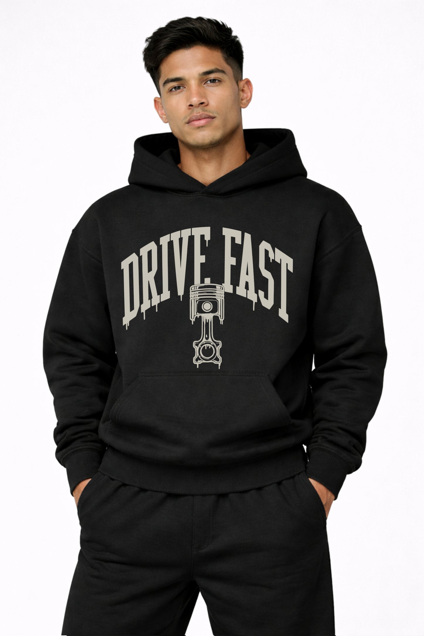 Drive Fast Piston Hoodie Black