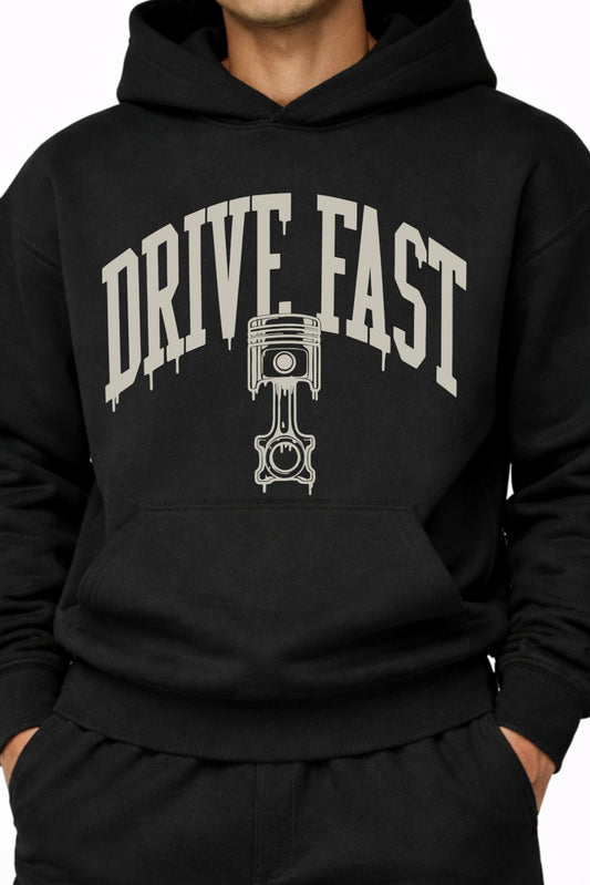 Drive Fast Piston Hoodie Black