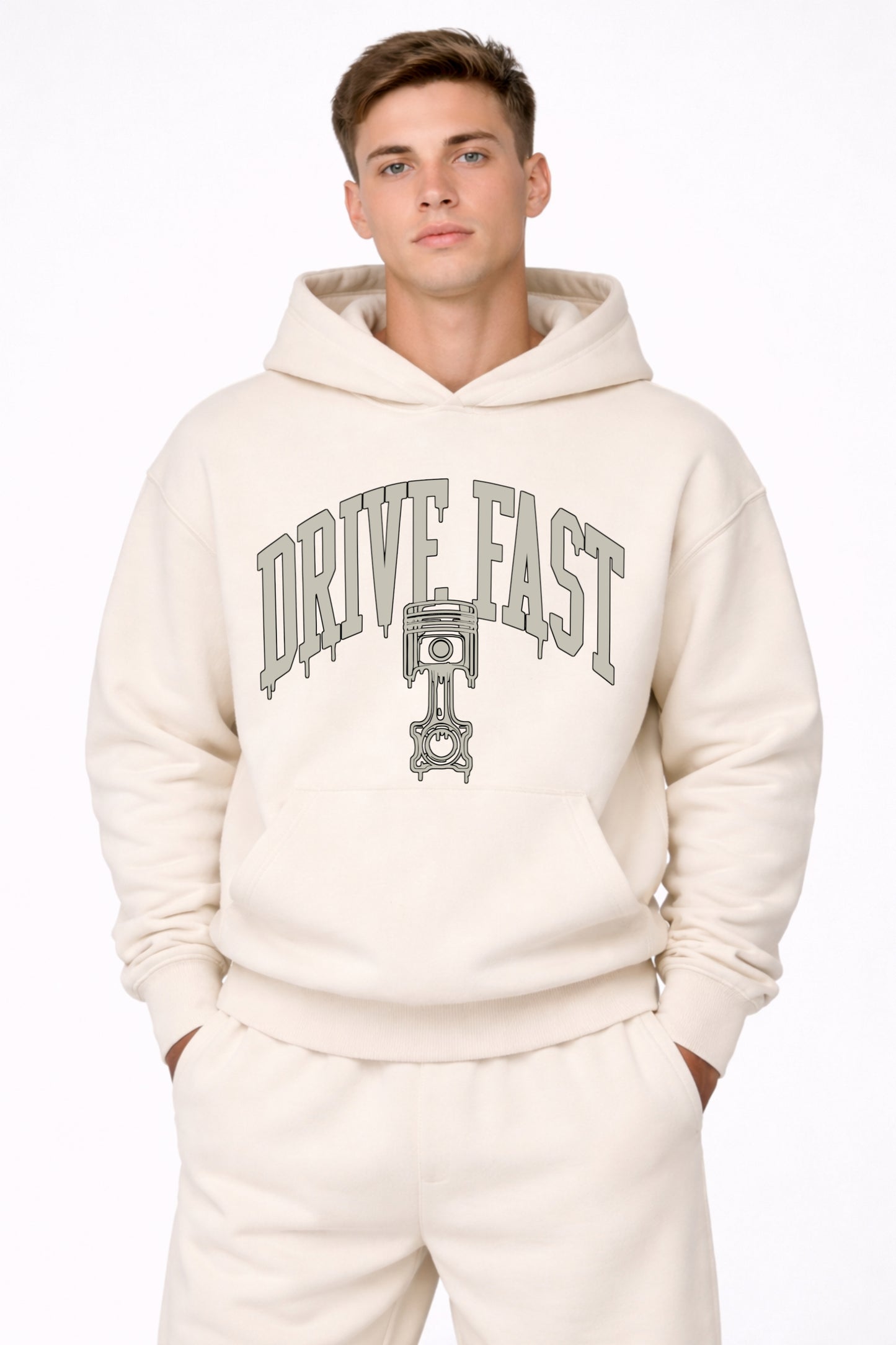 Drive Fast Piston Hoodie Creme