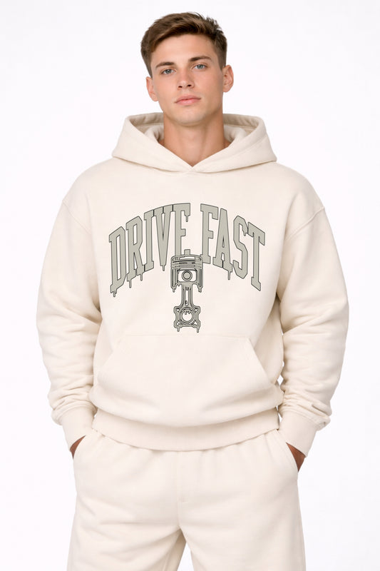 Drive Fast Piston Hoodie Creme
