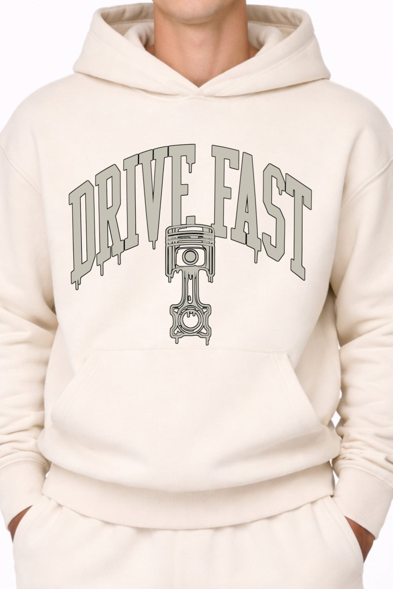 Drive Fast Piston Hoodie Creme