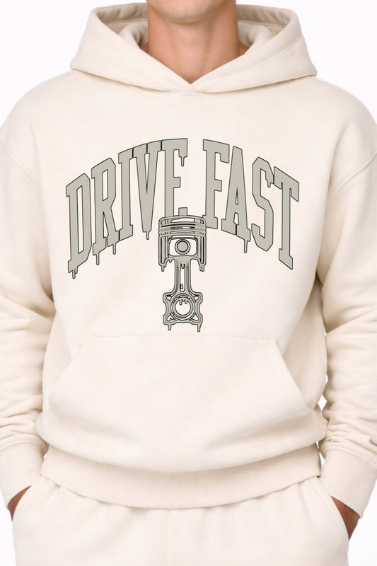 Drive Fast Piston Hoodie Creme