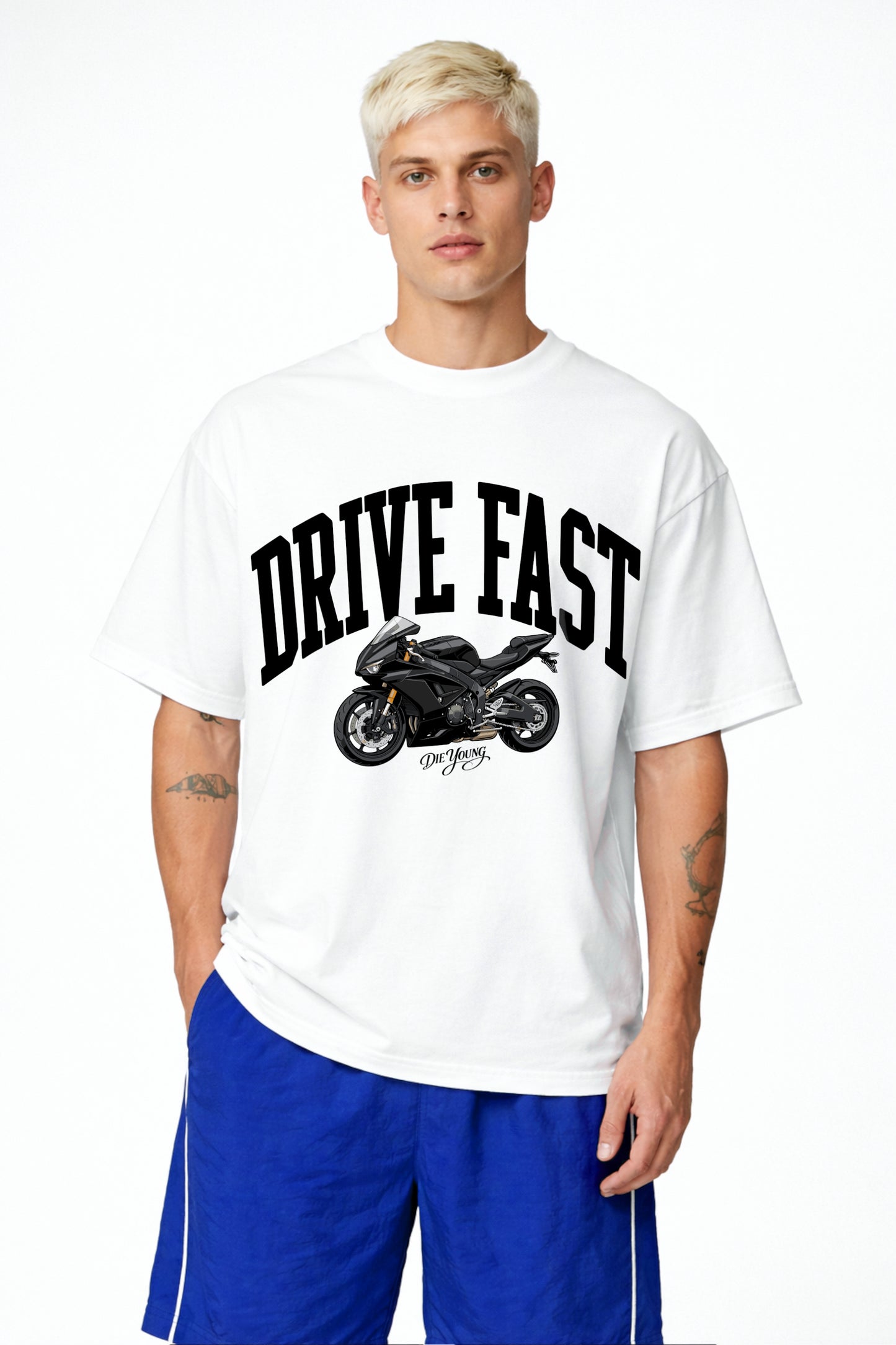 Drive Fast Moto Tee White