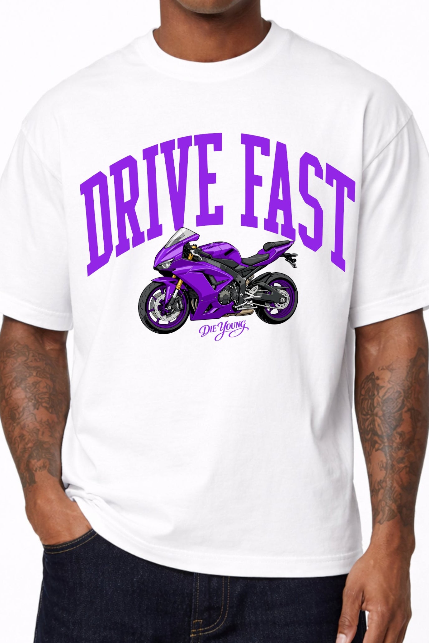 Drive Fast Moto Tee White Lila
