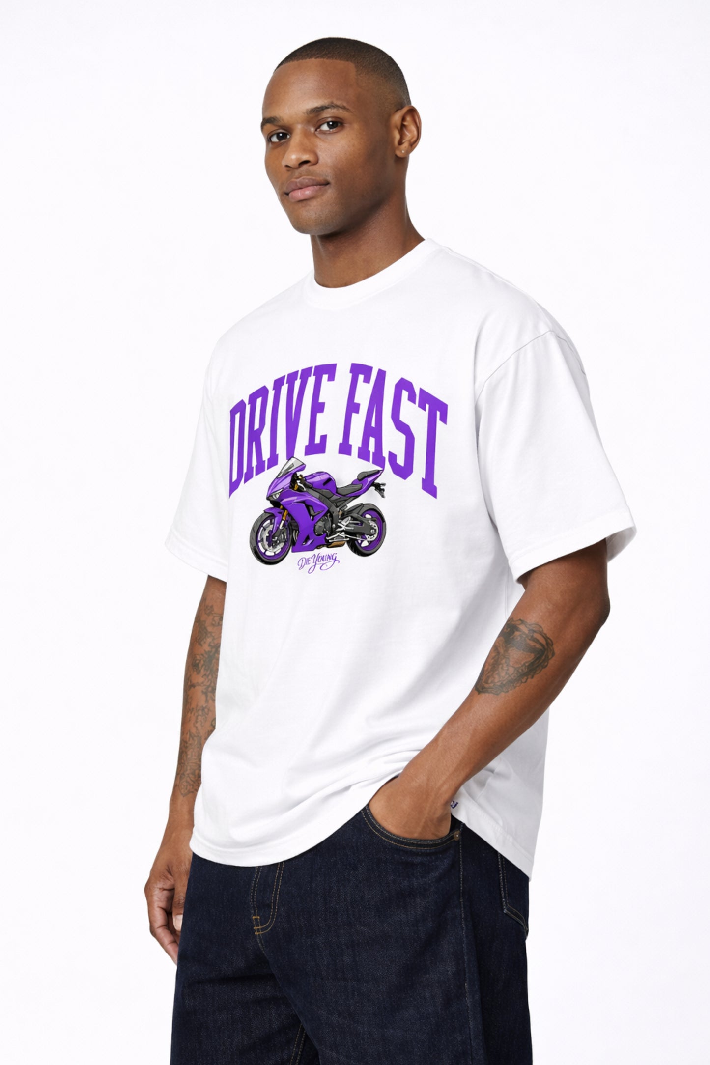 Drive Fast Moto Tee White Lila