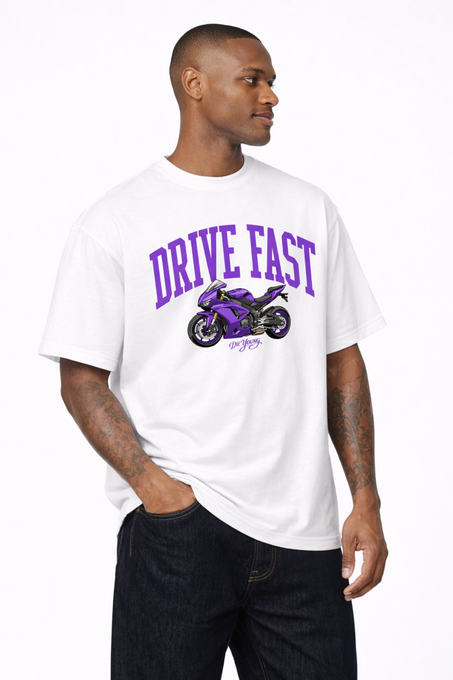 Drive Fast Moto Tee White Lila