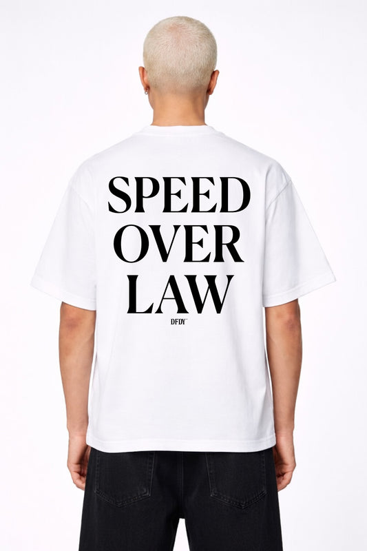 Drive Fast Speed Over Law Tee White