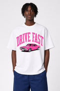 Drive Fast Car Tee White Pink