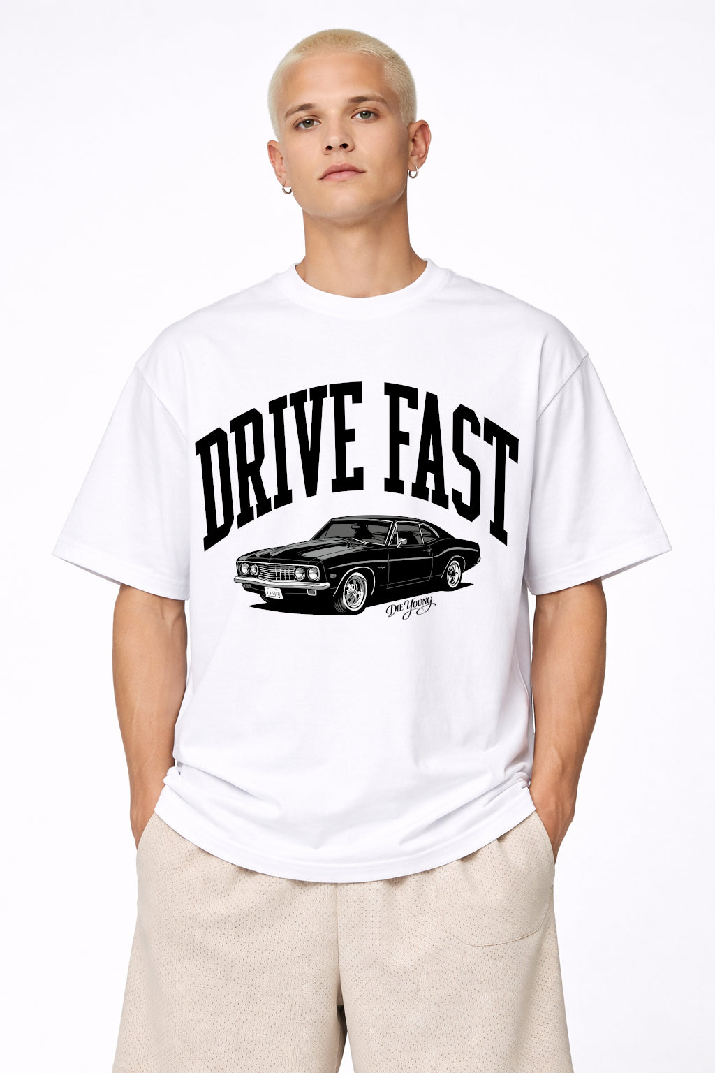 Drive Fast Car Tee White