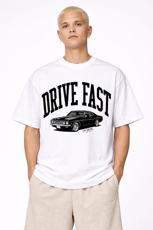 Drive Fast Car Tee White