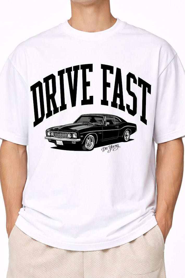 Drive Fast Car Tee White
