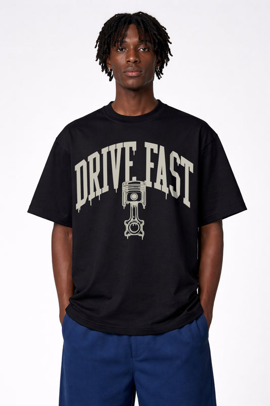 Drive Fast Piston Tee Black