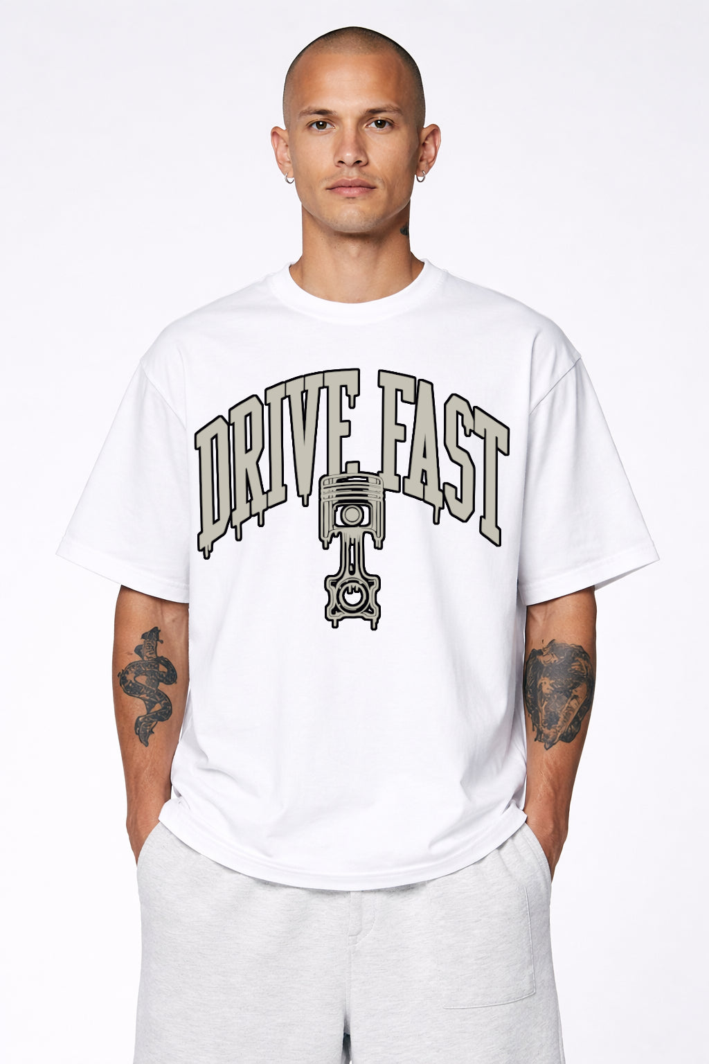 Drive Fast Piston Tee White