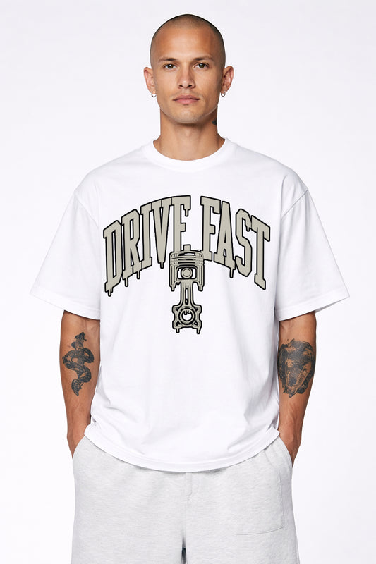 Drive Fast Piston Tee White