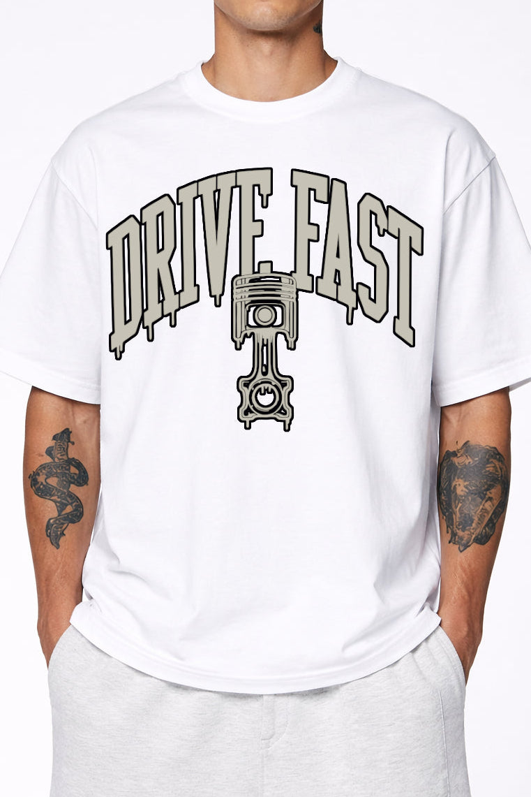 Drive Fast Piston Tee White