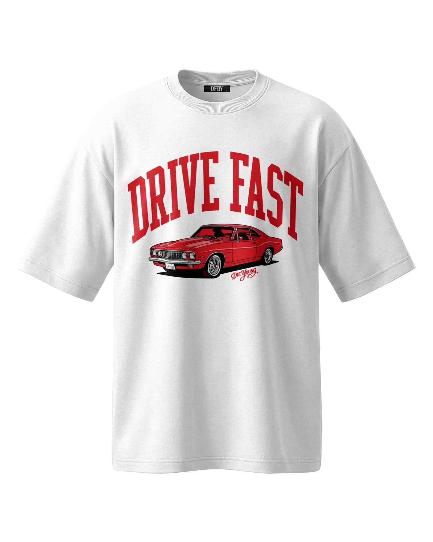 Drive Fast Car Tee White Red