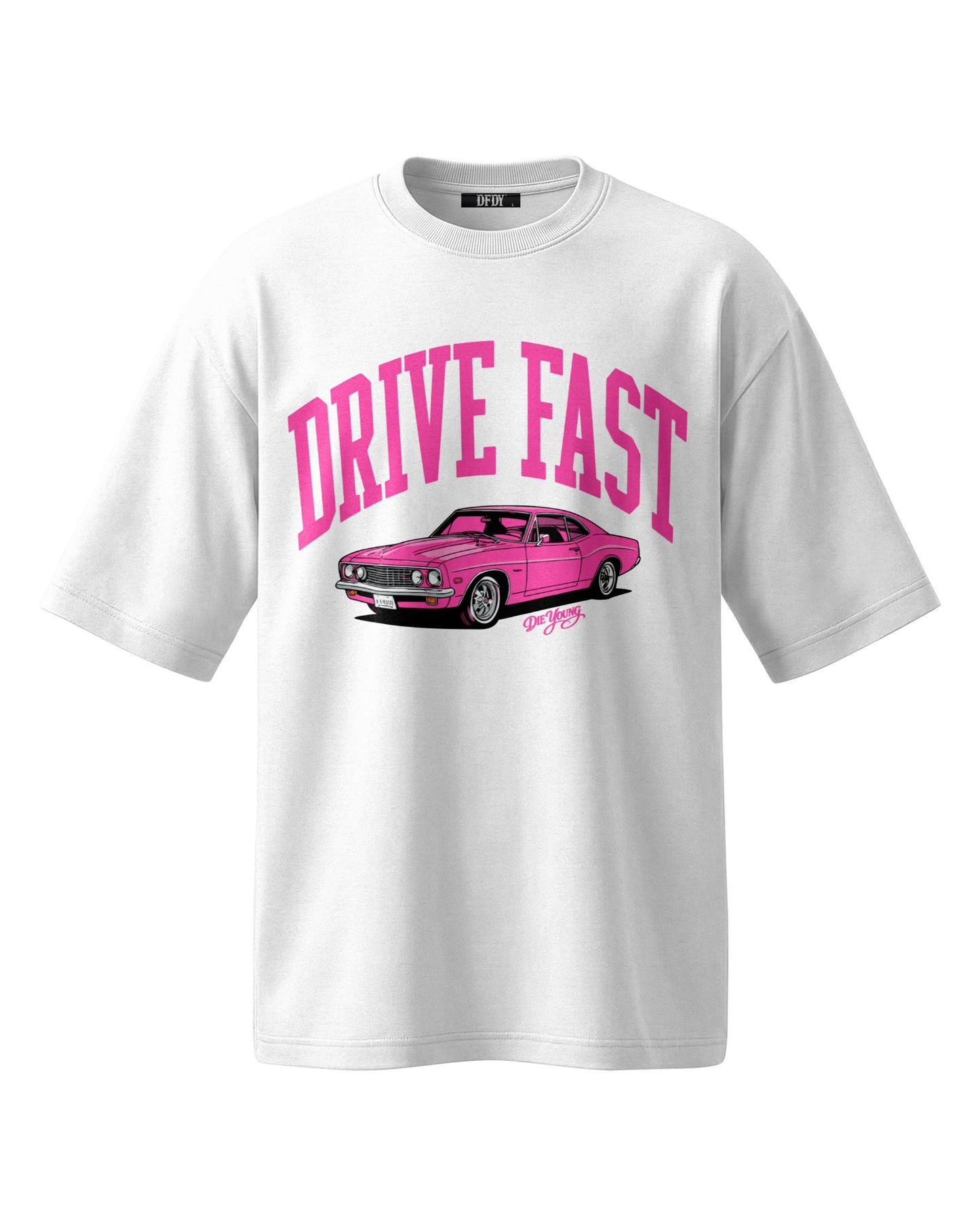 Drive Fast Car Tee White Pink