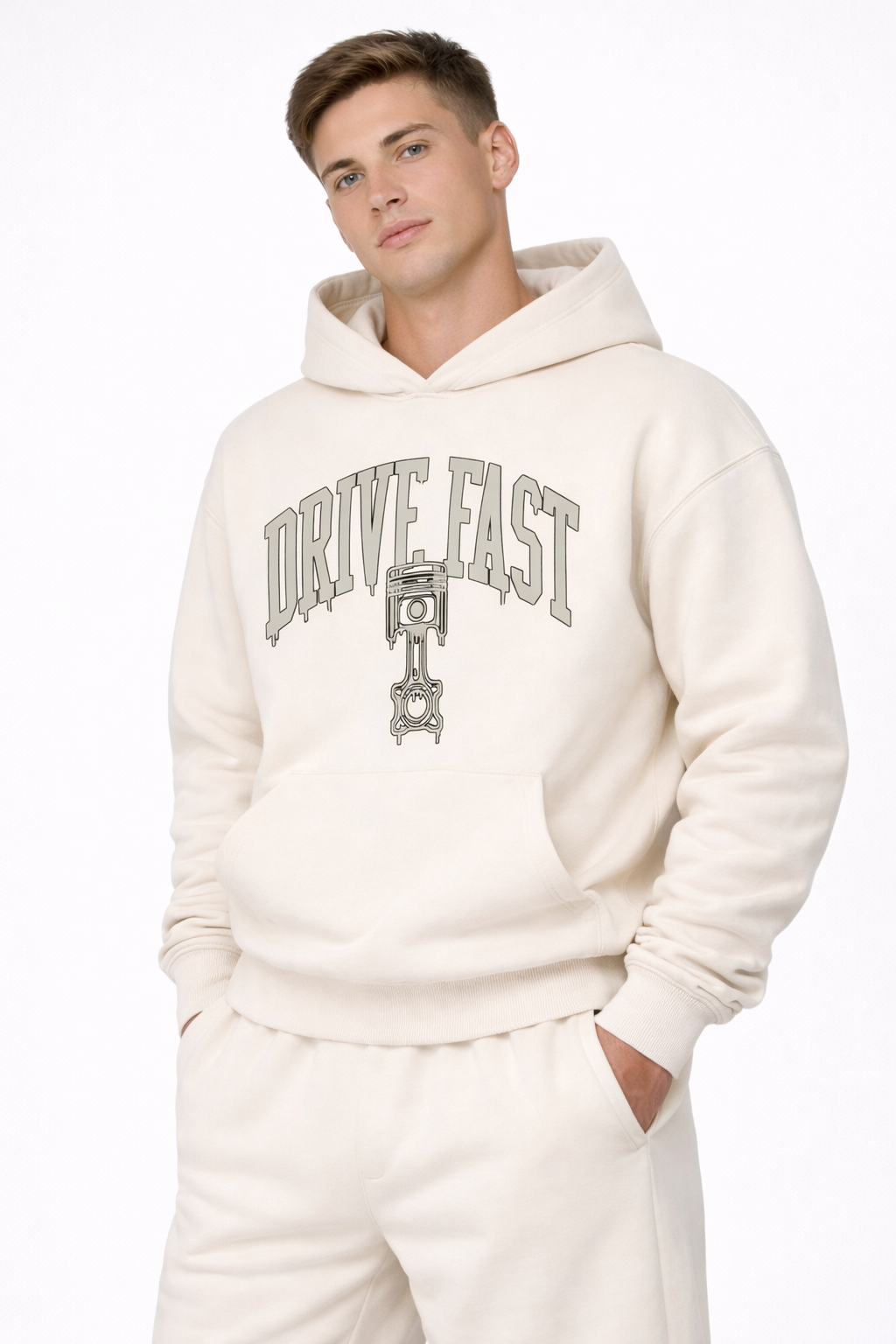 Drive Fast Piston Hoodie Creme