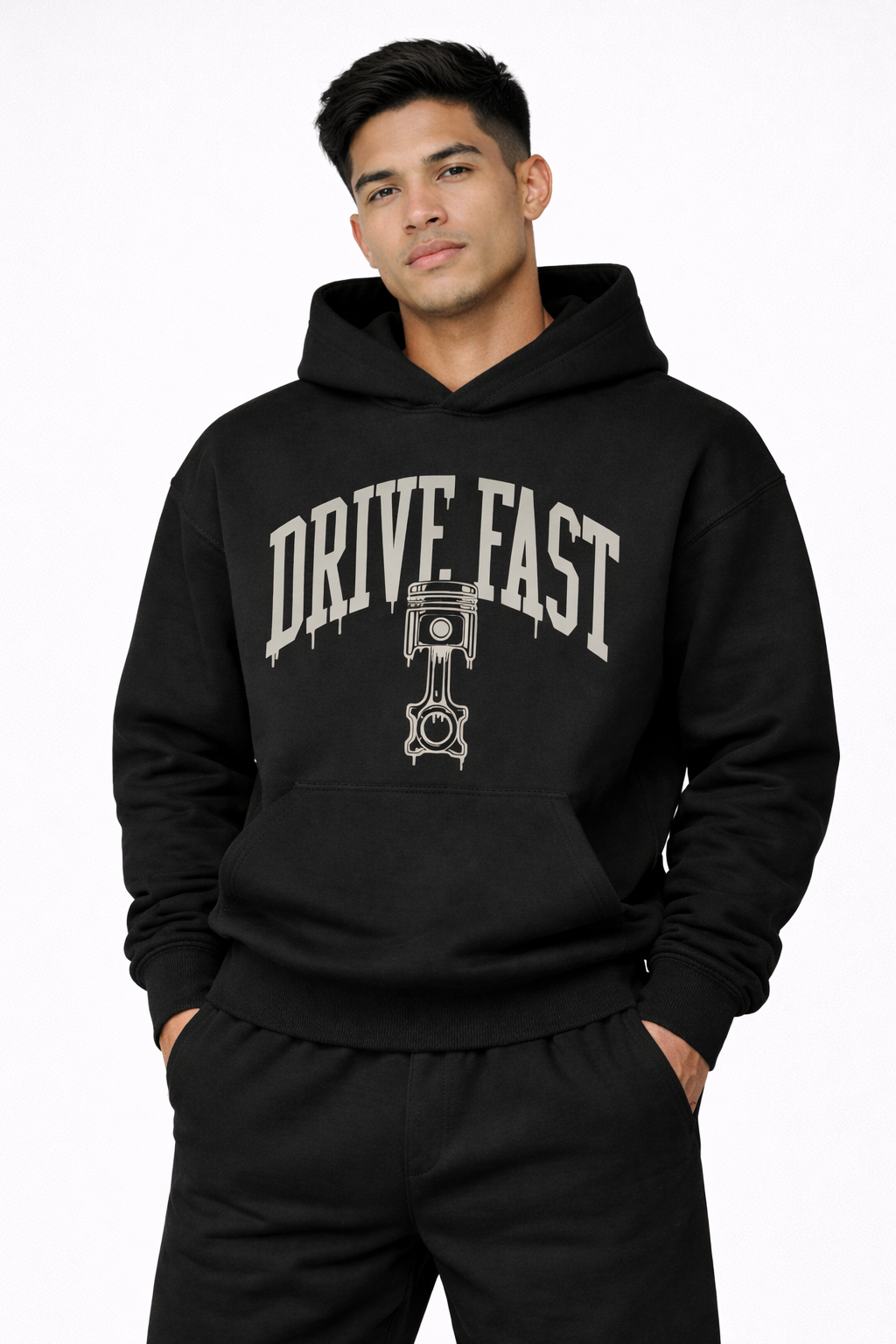 Drive Fast Piston Hoodie Black