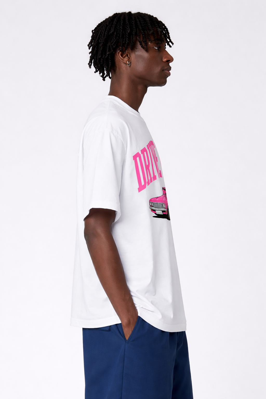 Drive Fast Car Tee White Pink