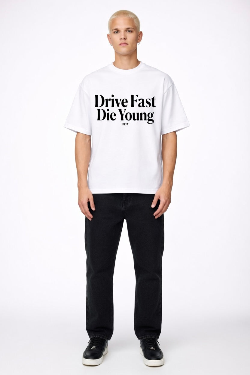 Drive Fast Speed Over Law Tee White
