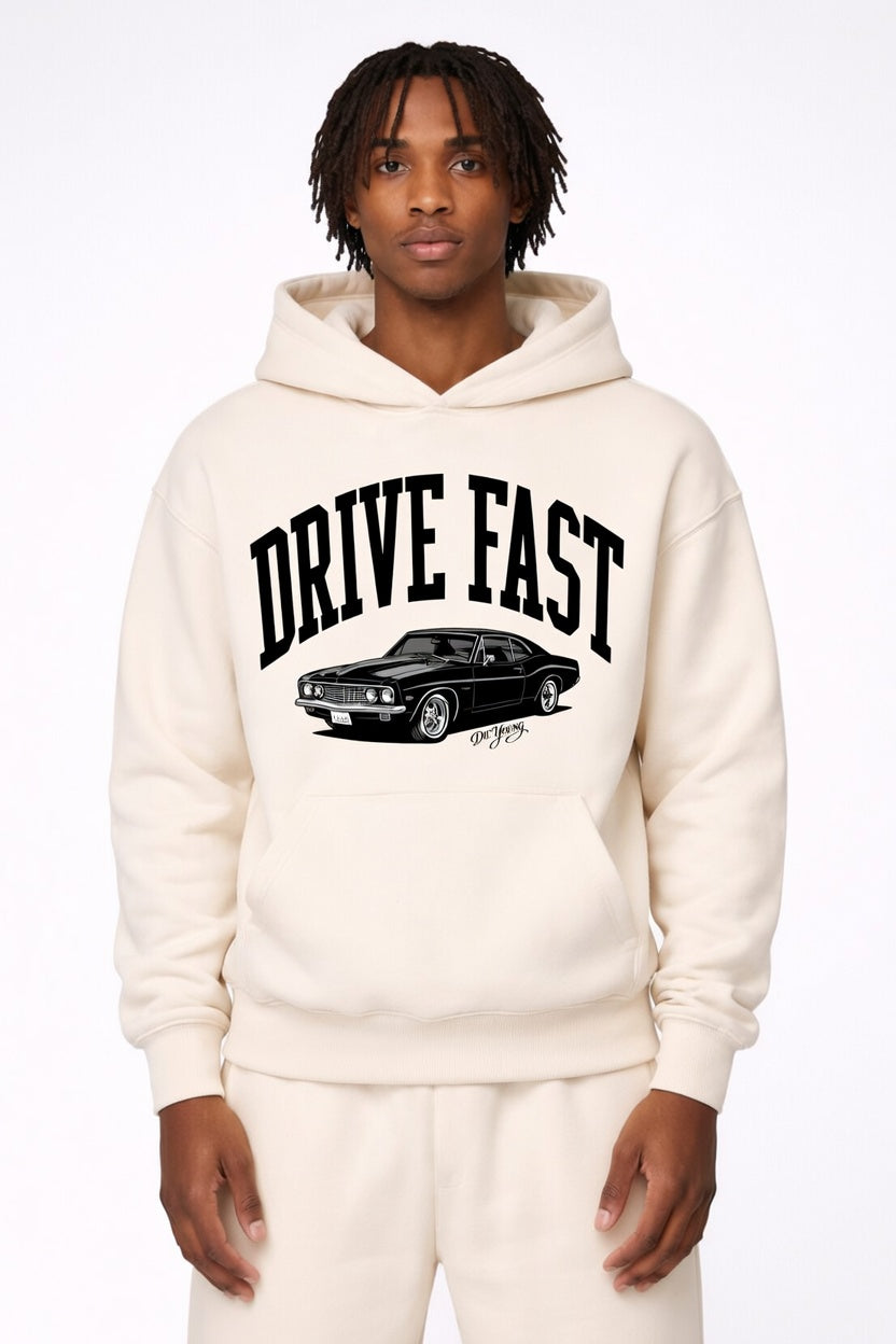 Drive Fast Car Hoodie Creme