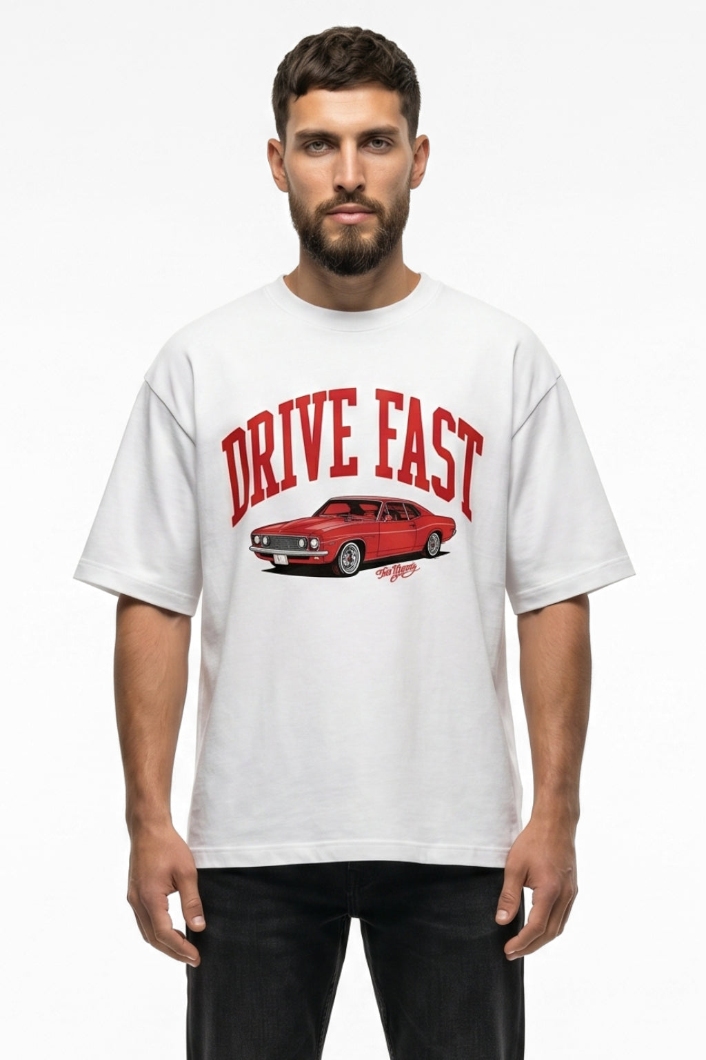 Drive Fast Car Tee White Red