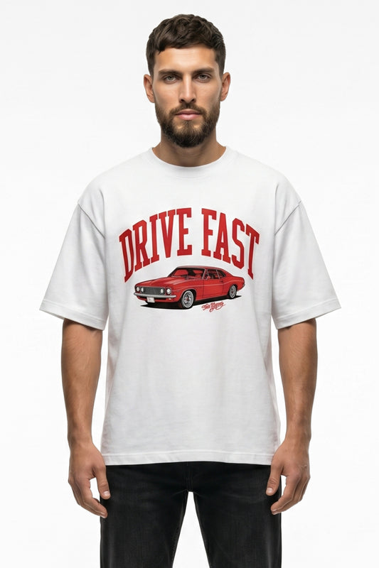 Drive Fast Car Tee White Red