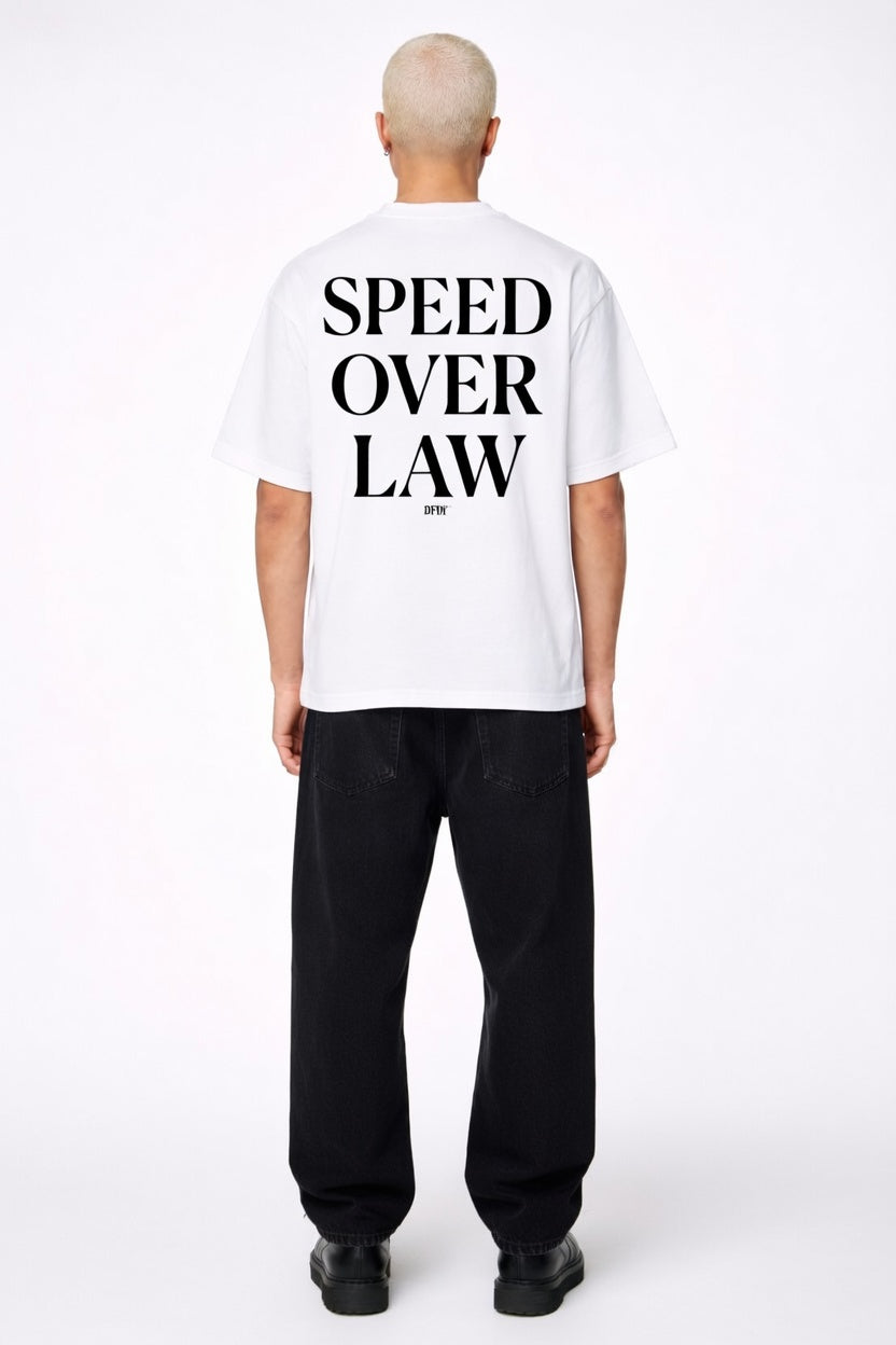 Drive Fast Speed Over Law Tee White